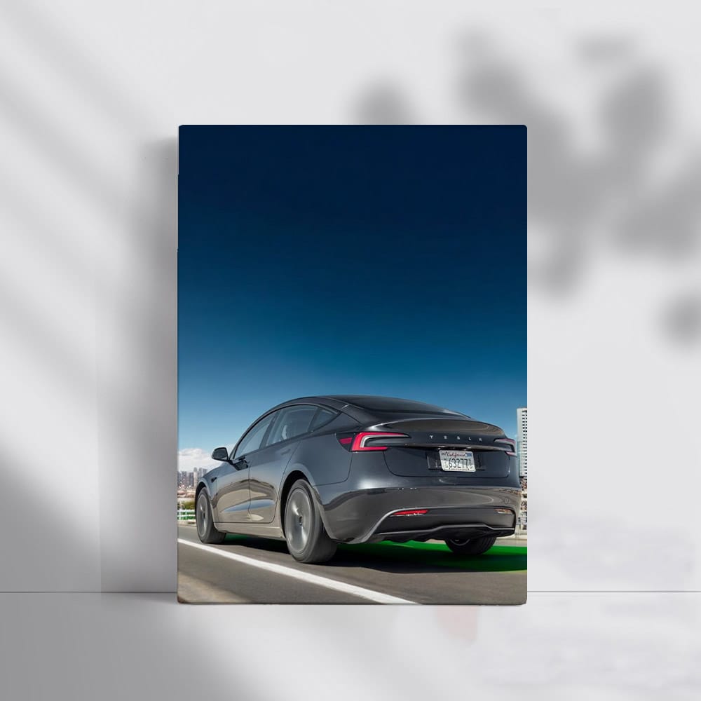 Tesla Model 3 with Urban Skyline - Elegance Meets Innovation