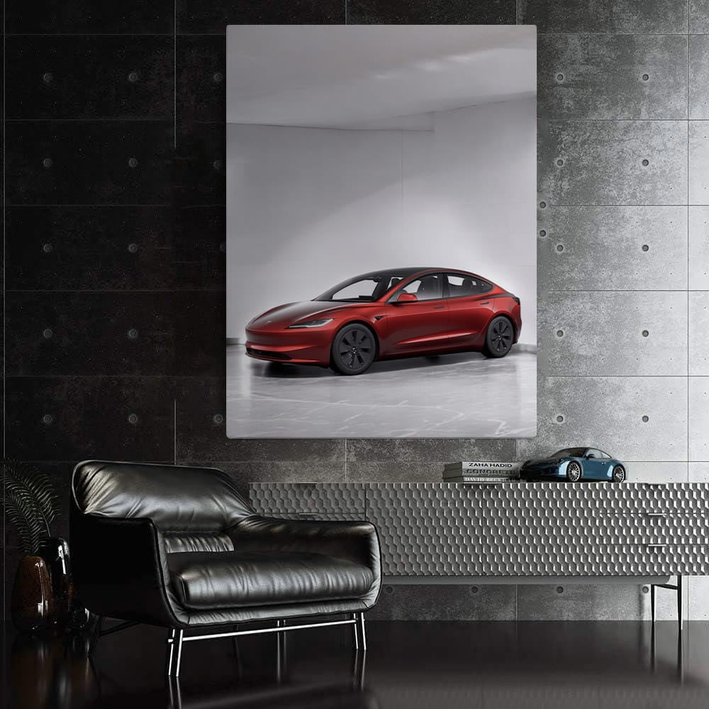 Tesla Model 3 Parked in Underground Garage - Sleek and Modern