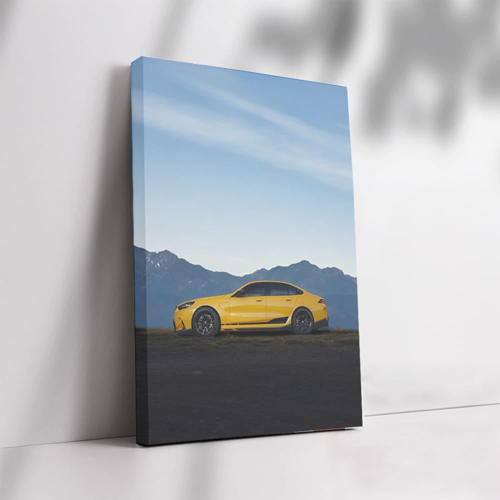 Yellow BMW M5 G90 Sedan in Mountains - Powerful Elegance