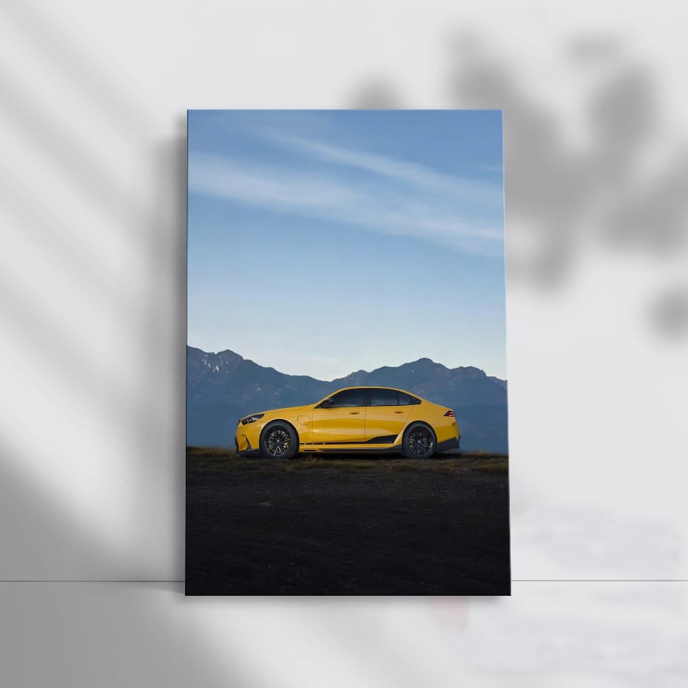 Yellow BMW M5 G90 Sedan in Mountains - Powerful Elegance