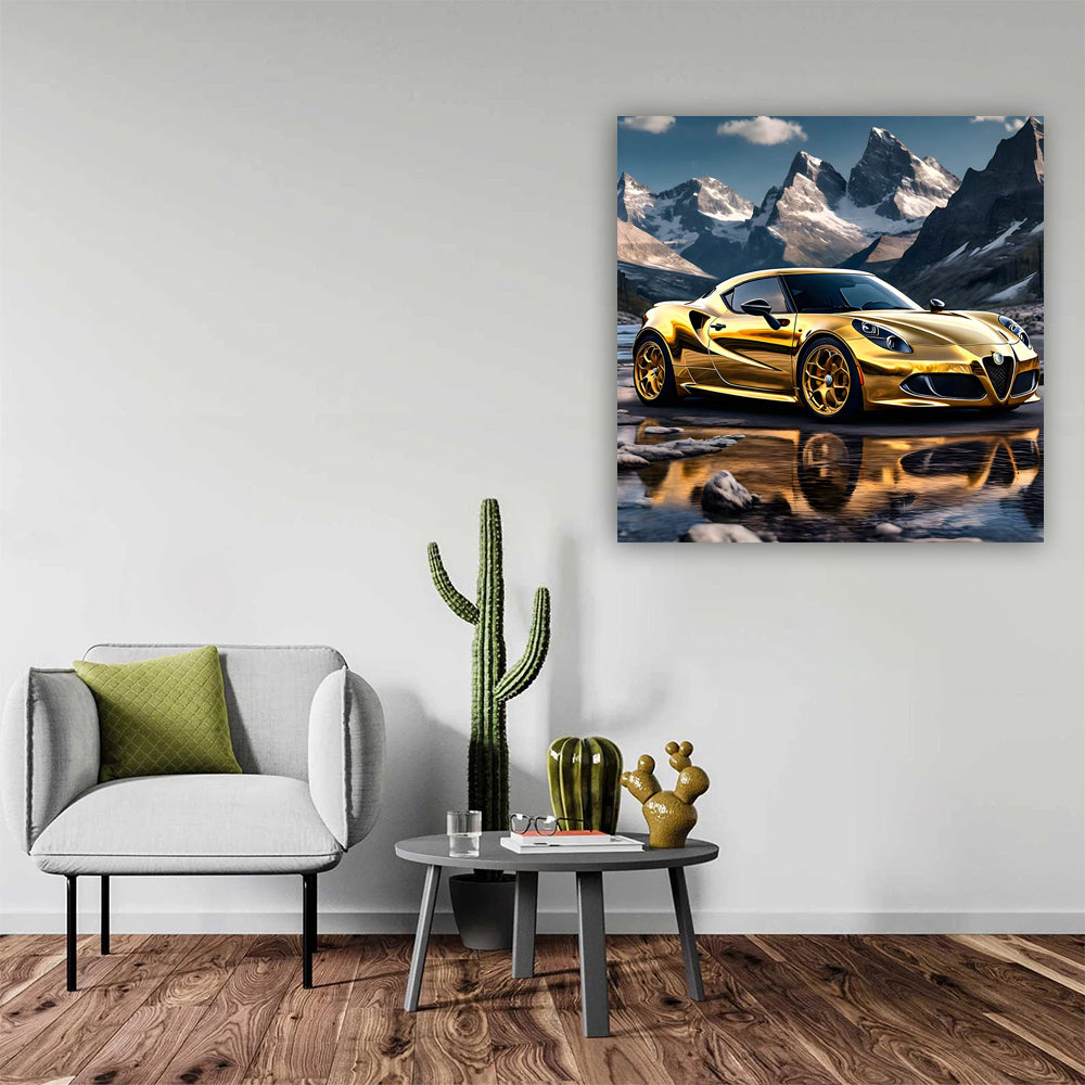 Gold Alfa Romeo 4C Ascends Mountain - Elegance Meets Power