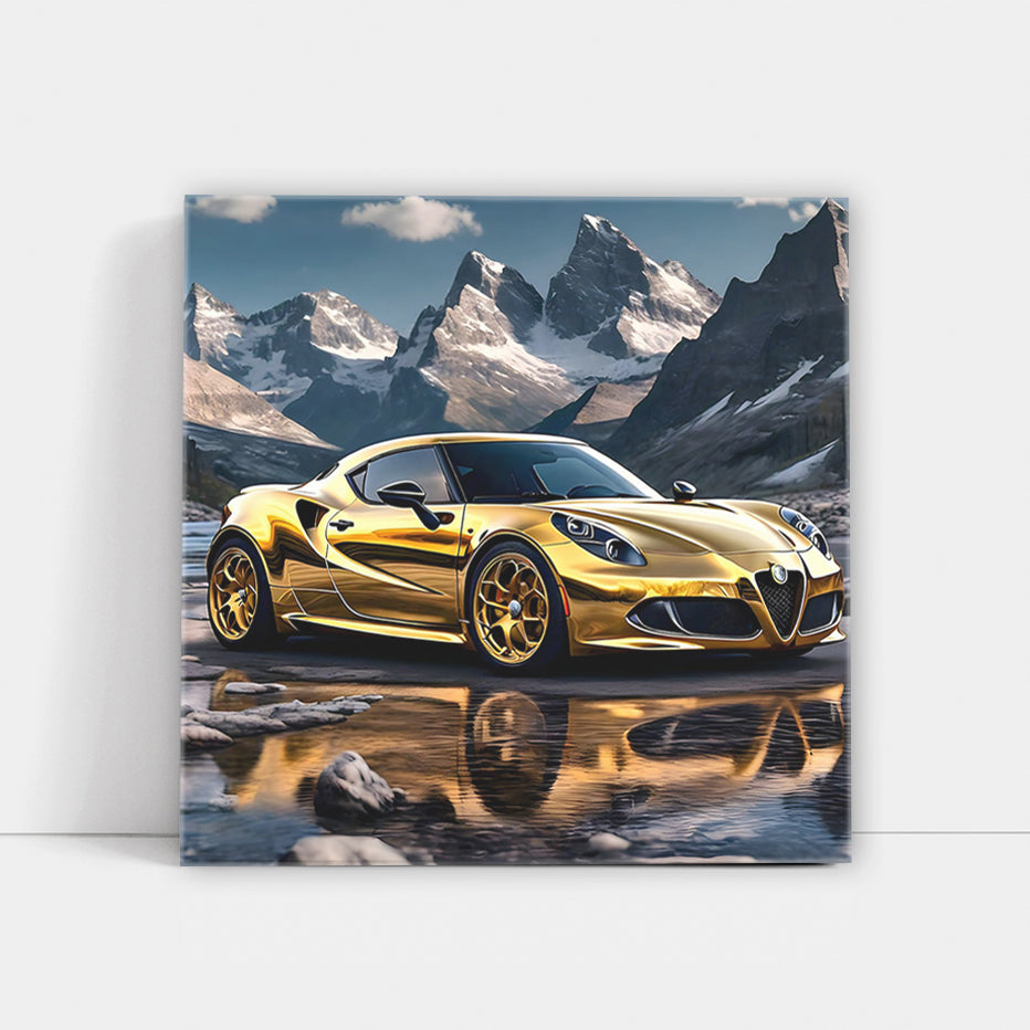 Gold Alfa Romeo 4C Ascends Mountain - Elegance Meets Power