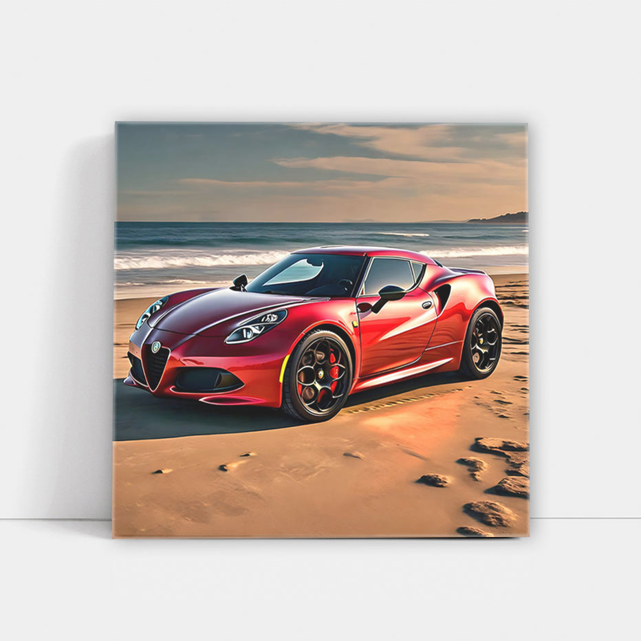 Red Alfa Romeo 4C on Beach - Sleek and Sporty Thrill