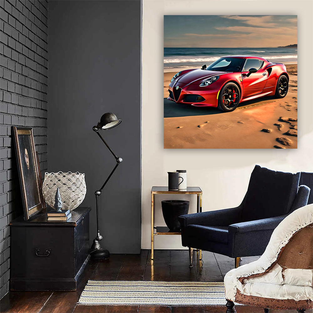 Red Alfa Romeo 4C on Beach - Sleek and Sporty Thrill