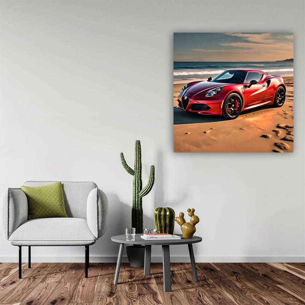 Red Alfa Romeo 4C on Beach - Sleek and Sporty Thrill
