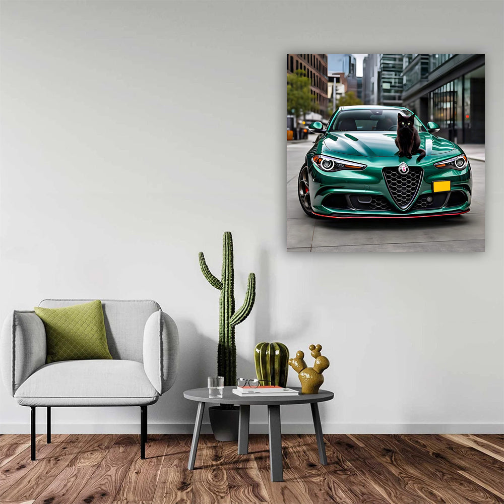 Green Alfa Romeo Giulia Quadrifoglio with Cat - Pure Passion