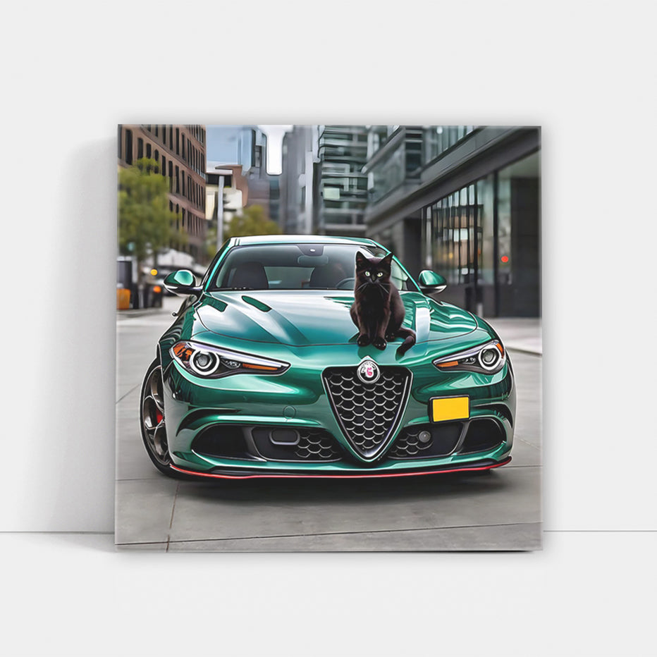 Green Alfa Romeo Giulia Quadrifoglio with Cat - Pure Passion