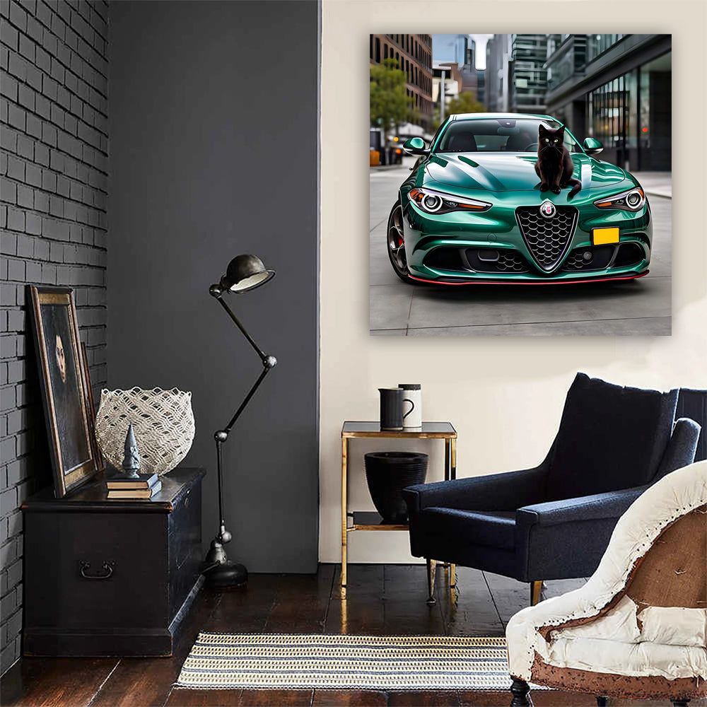 Green Alfa Romeo Giulia Quadrifoglio with Cat - Pure Passion