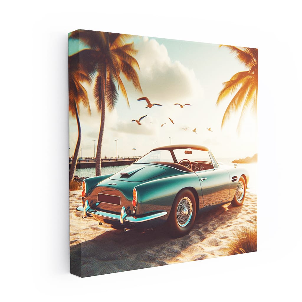 Aston Martin Old Retro On Beach Wall Art