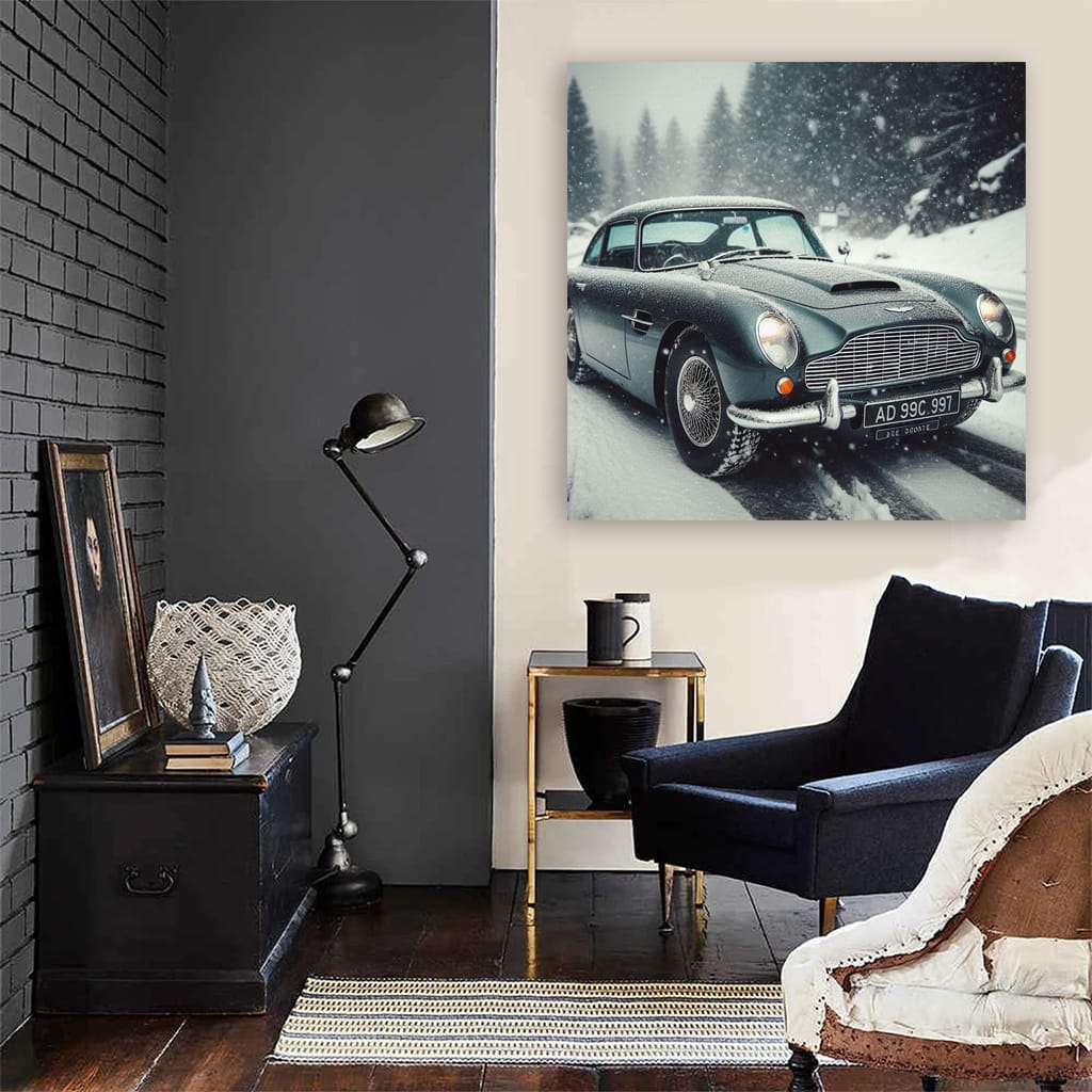 Vintage Aston Martin in Snowfall - Timeless Elegance