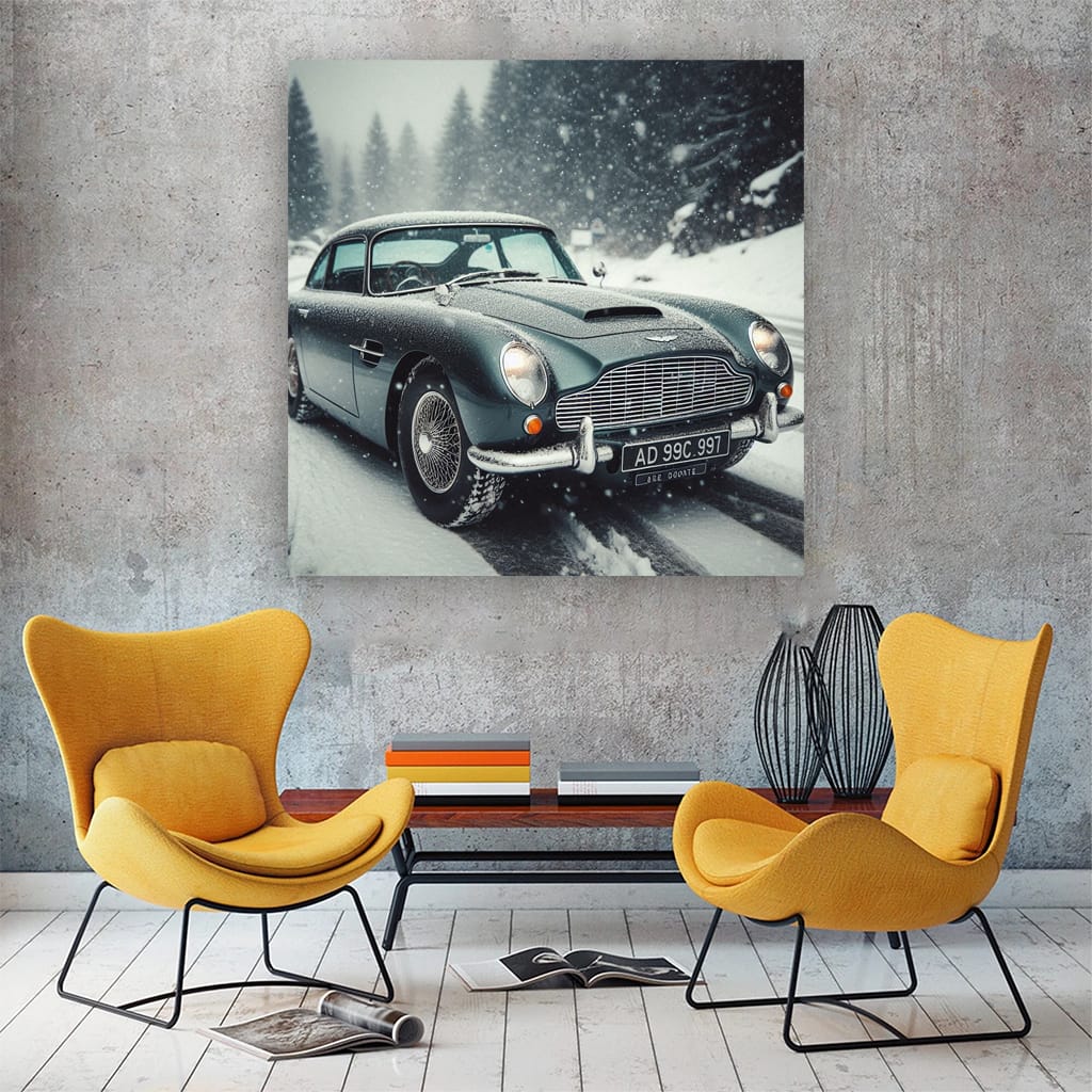 Vintage Aston Martin in Snowfall - Timeless Elegance