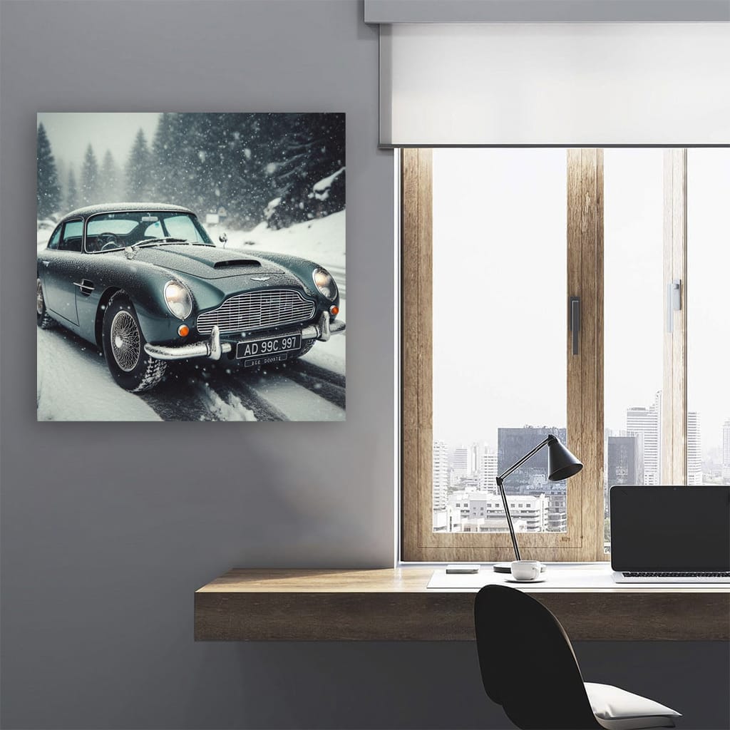 Vintage Aston Martin in Snowfall - Timeless Elegance