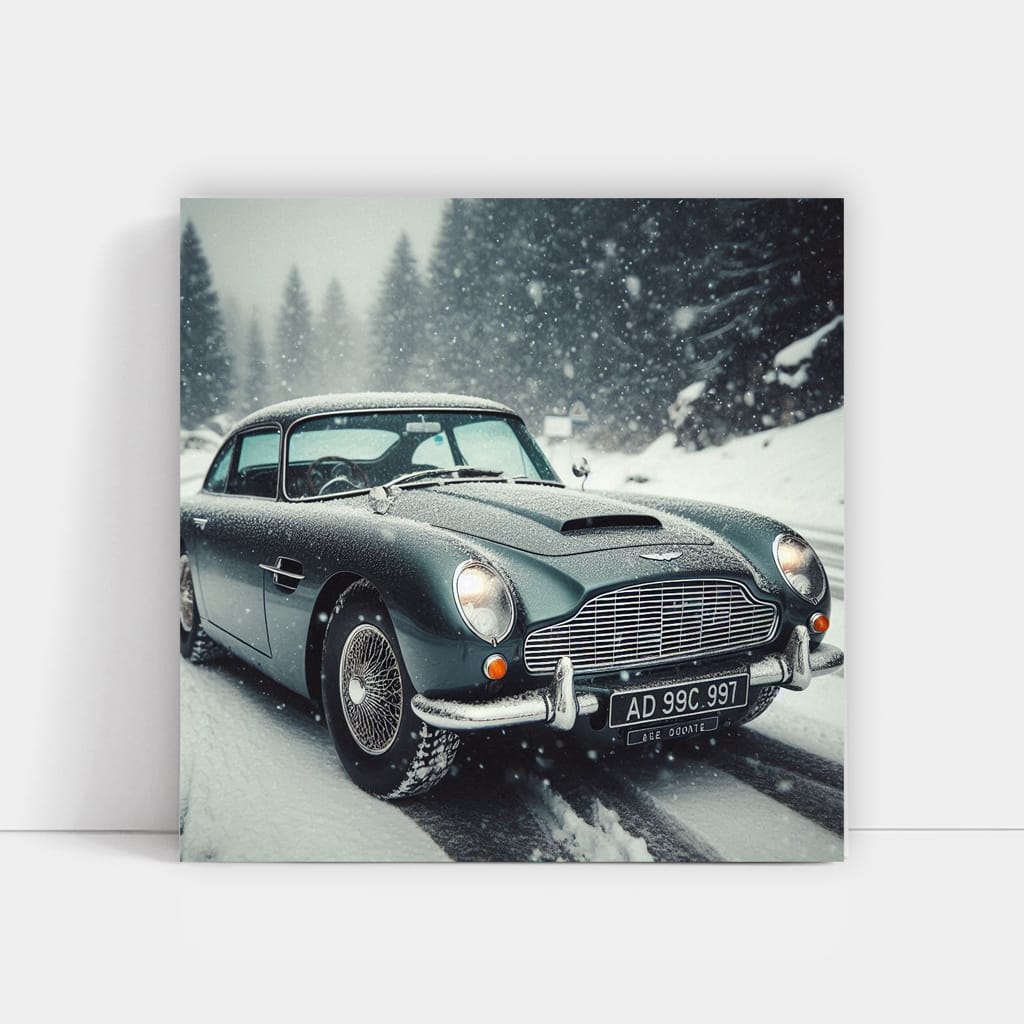 Vintage Aston Martin in Snowfall - Timeless Elegance