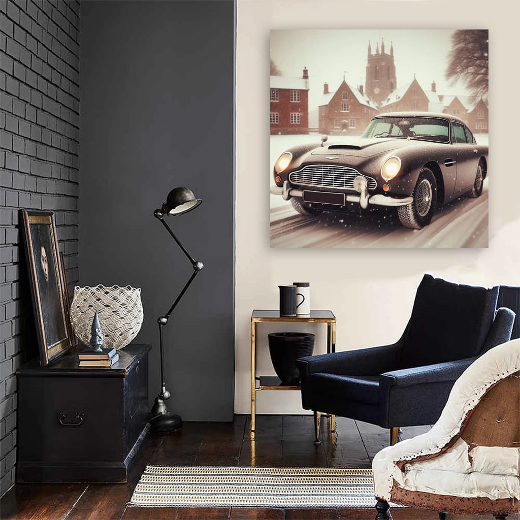 Aston Martin Old Retro Snowfall Wall Art