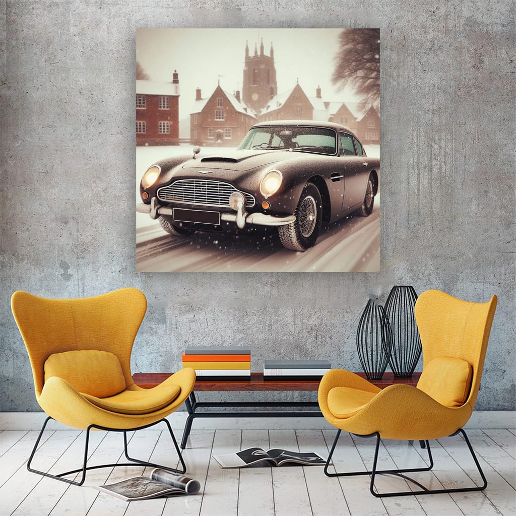 Aston Martin Old Retro Snowfall Wall Art