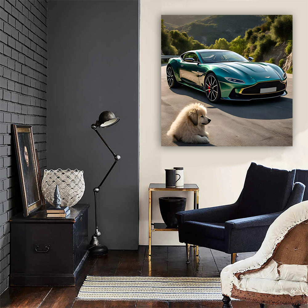 Green Aston Martin DB11 and Dog - Elegance Meets Power