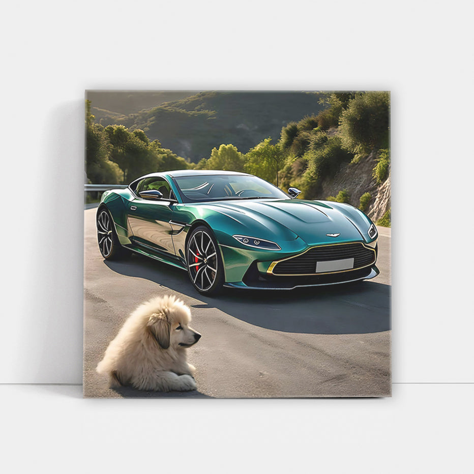 Green Aston Martin DB11 and Dog - Elegance Meets Power