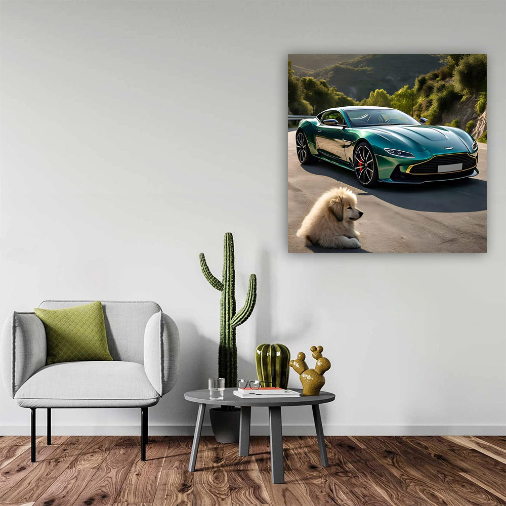 Green Aston Martin DB11 and Dog - Elegance Meets Power