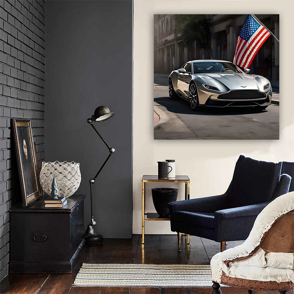 Aston Martin DB11 Silver with US Flag - Icon of Elegance
