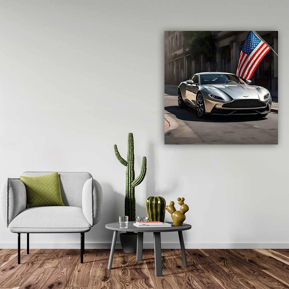 Aston Martin DB11 Silver with US Flag - Icon of Elegance