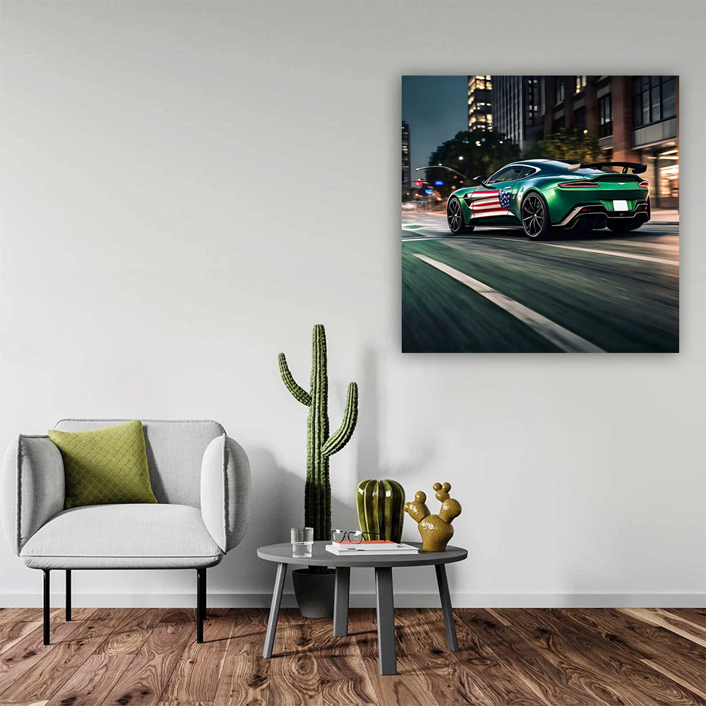 Aston Martin Vantage in Green with US Flag - Elegance Unleashed