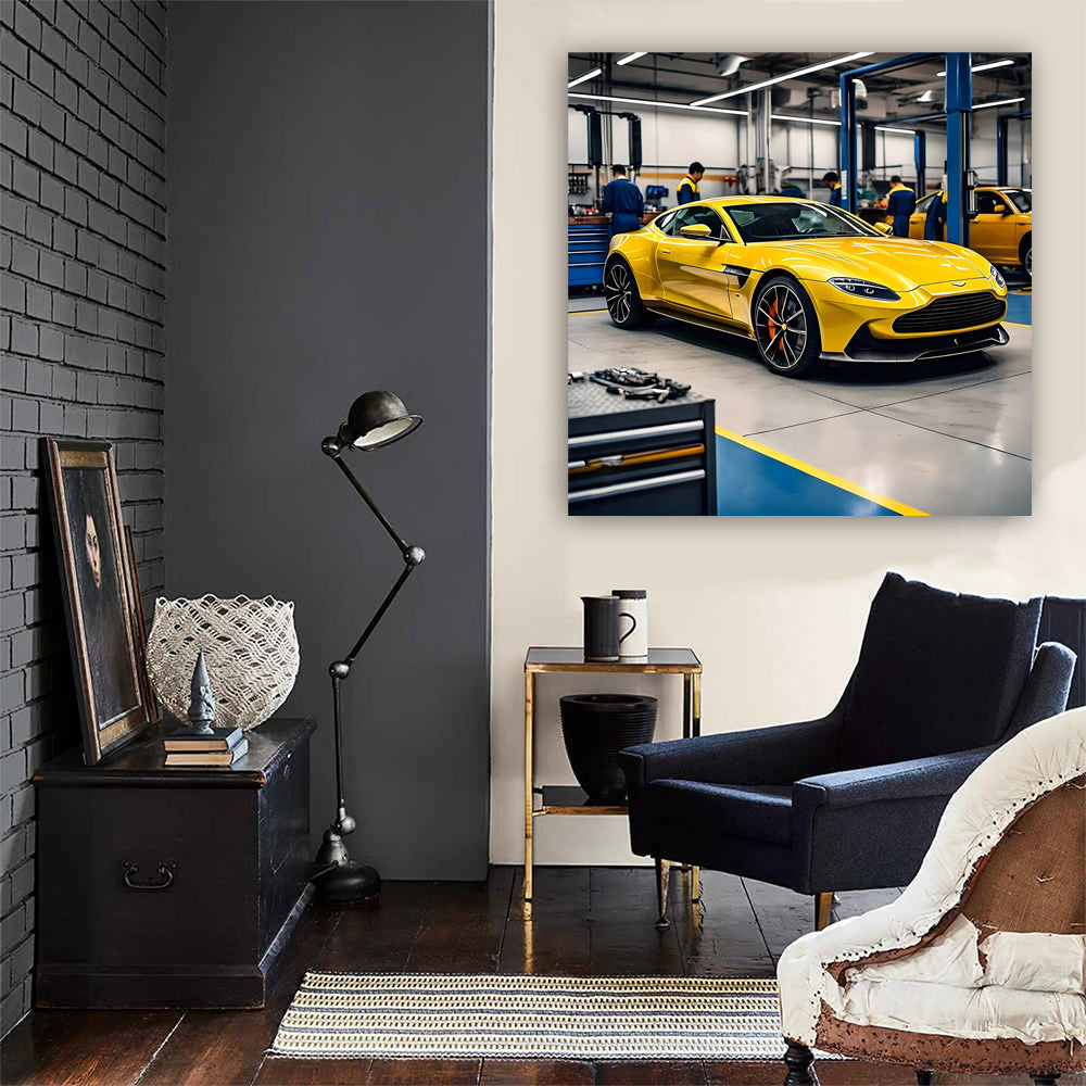 Aston Martin Vantage in Yellow at Auto Service Center - Iconic Elegance