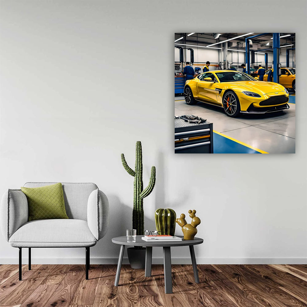 Aston Martin Vantage in Yellow at Auto Service Center - Iconic Elegance