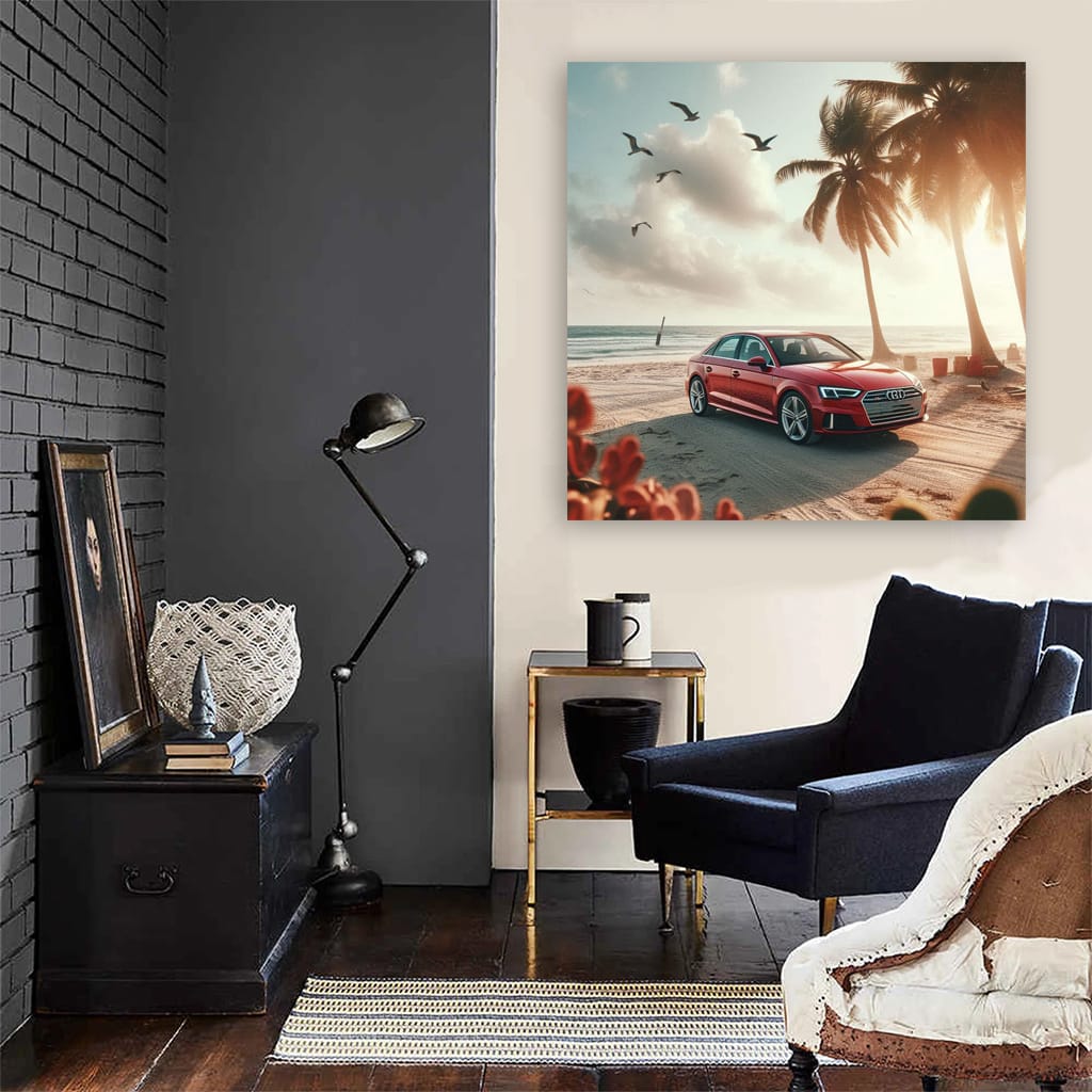 Audi A3 on Sandy Shore - Sleek and Stylish Ride