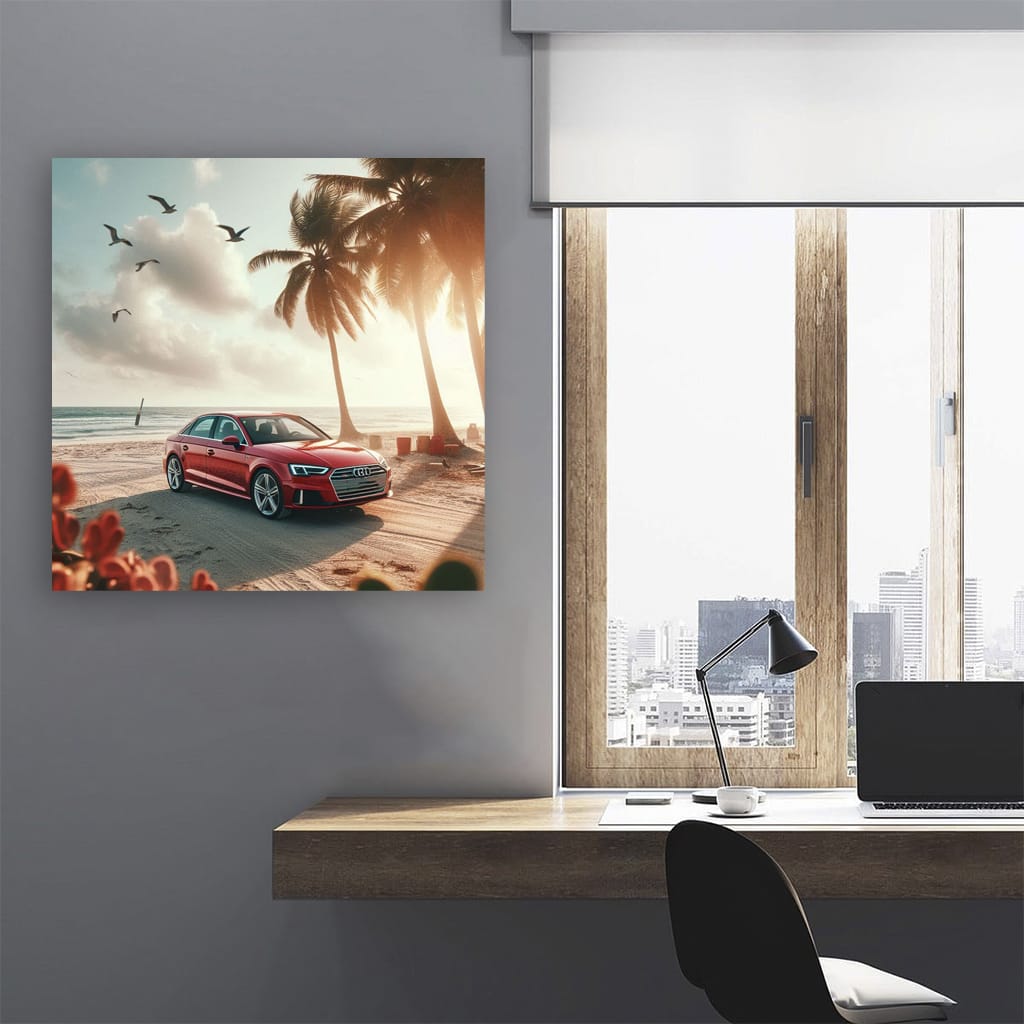 Audi A3 on Sandy Shore - Sleek and Stylish Ride