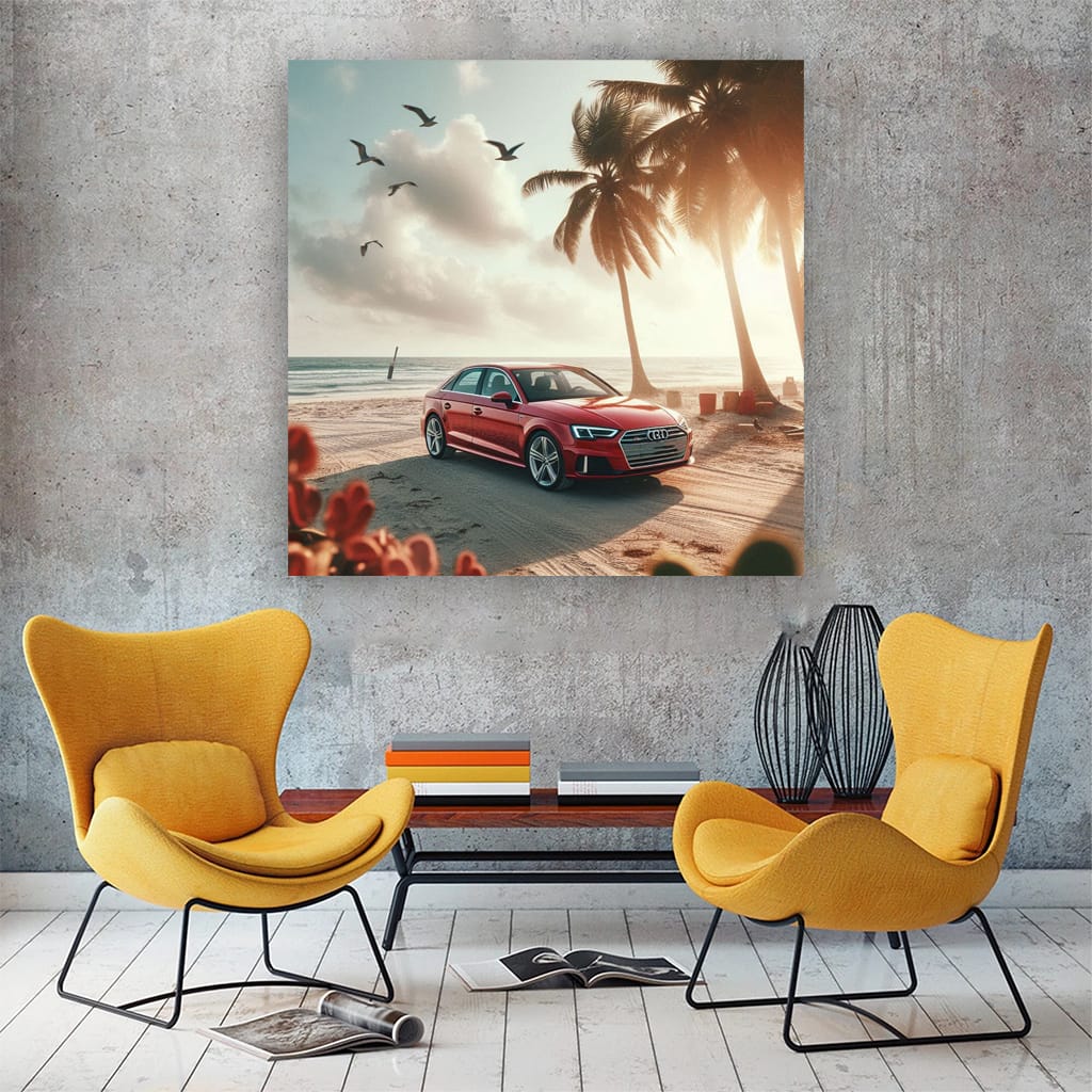 Audi A3 on Sandy Shore - Sleek and Stylish Ride