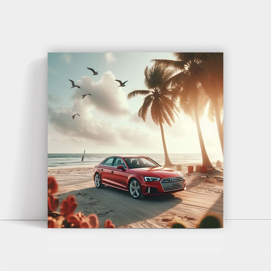 Audi A3 on Sandy Shore - Sleek and Stylish Ride
