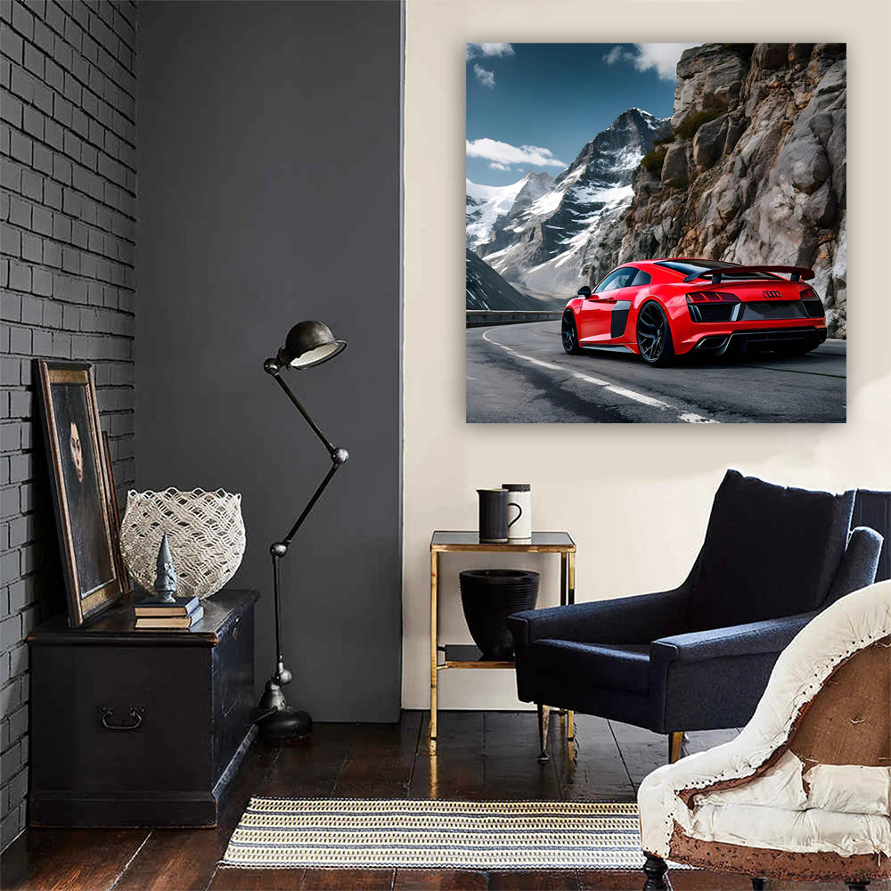 Audi R8 Red In Mountai Wall Art