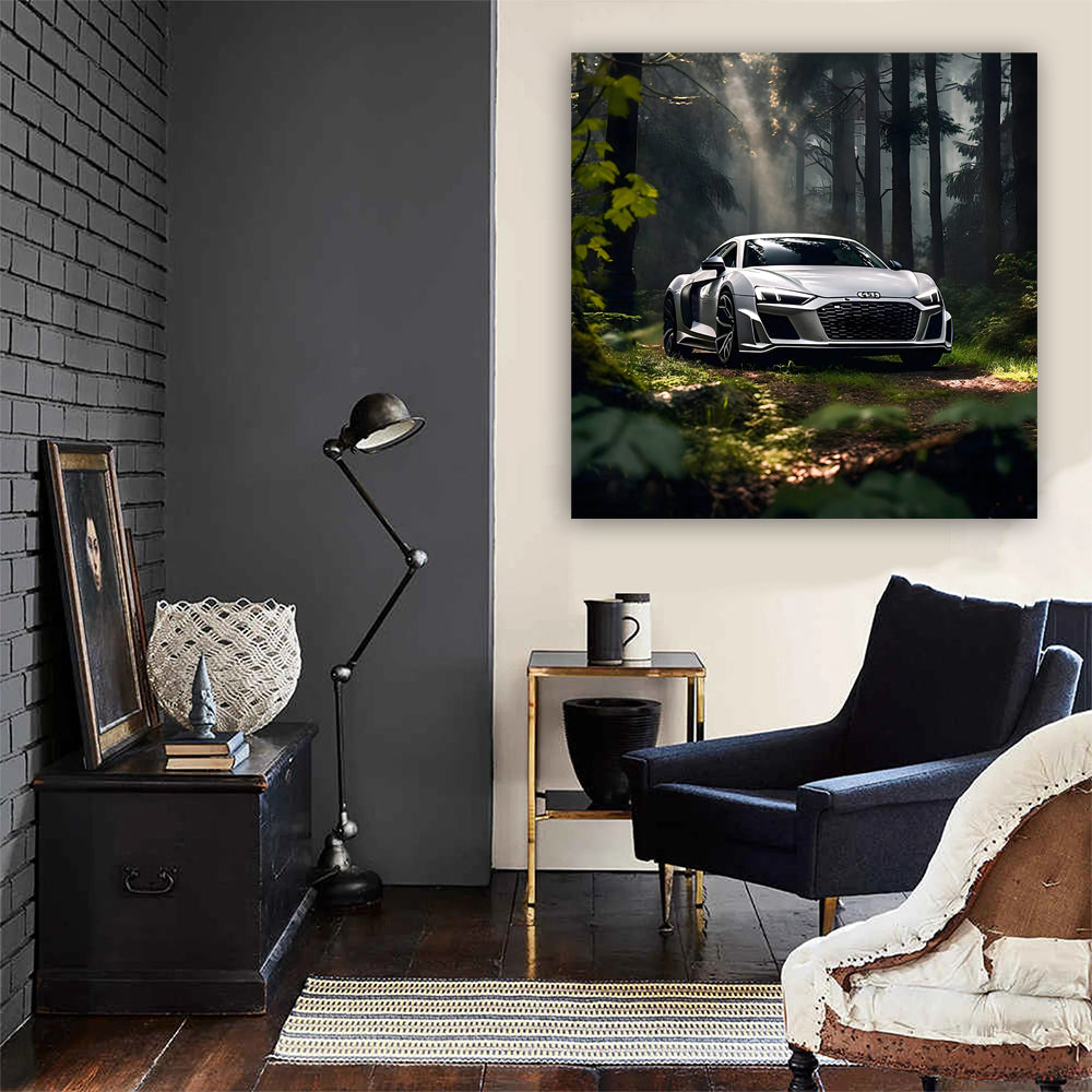 Audi R8 in Silver Amidst Forest - Pure Elegance and Power