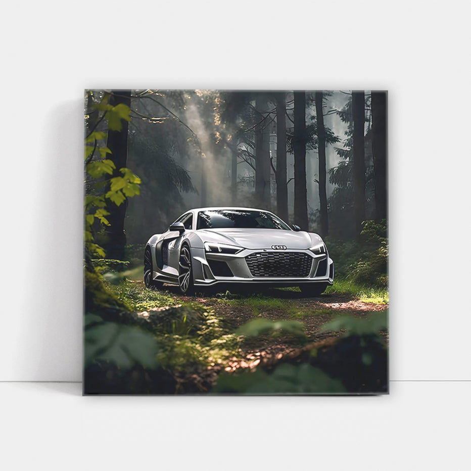 Audi R8 in Silver Amidst Forest - Pure Elegance and Power