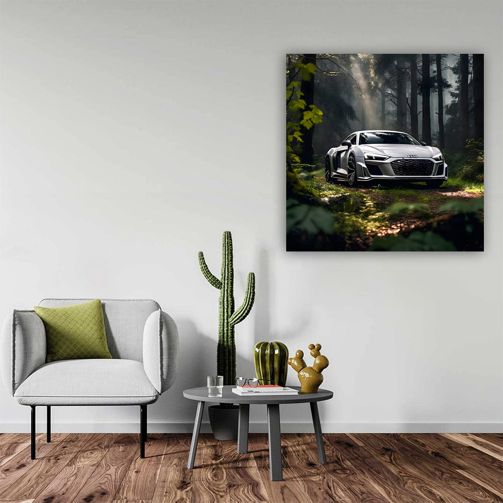Audi R8 in Silver Amidst Forest - Pure Elegance and Power