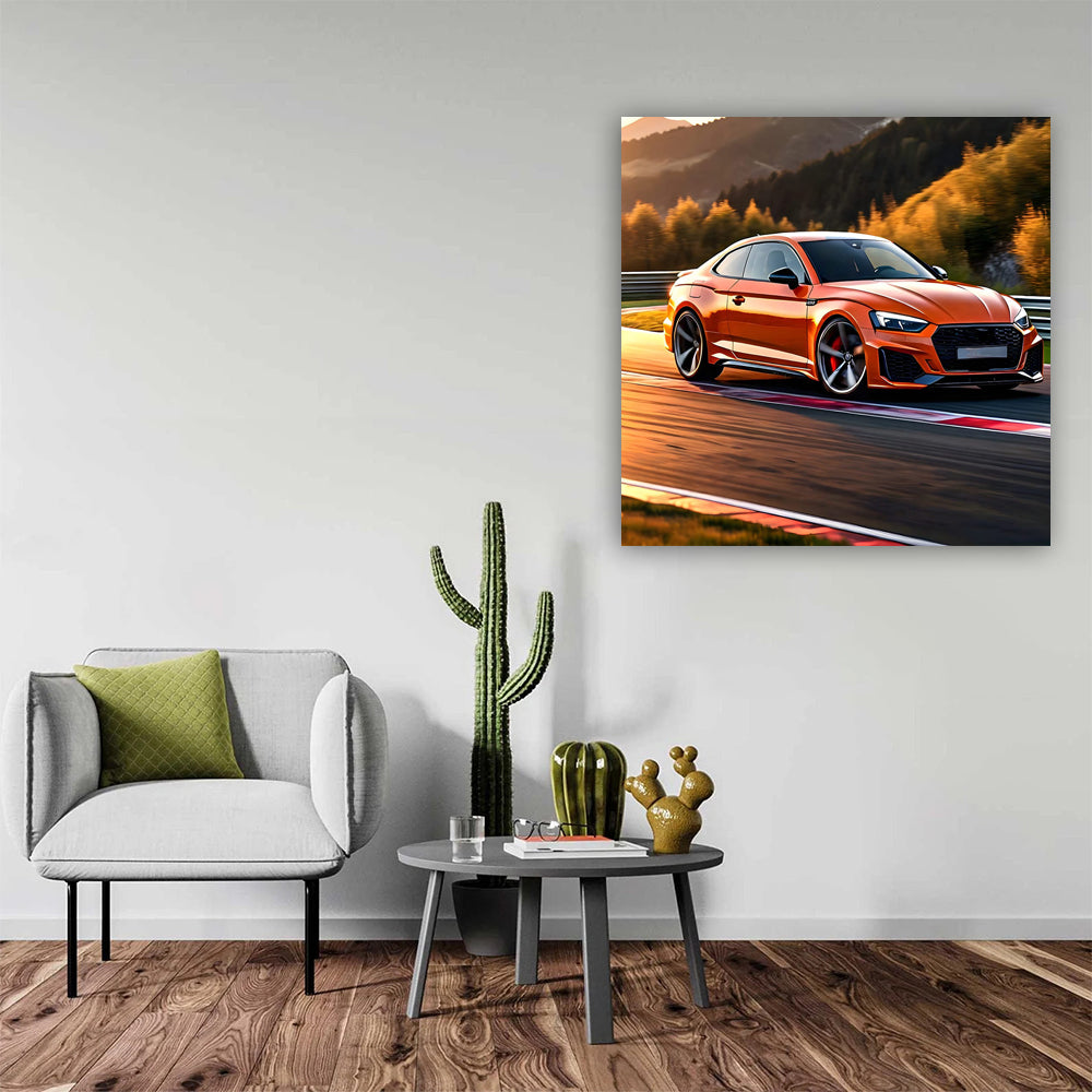 Vibrant Orange Audi RS5 on Track - Speed and Style Embodied