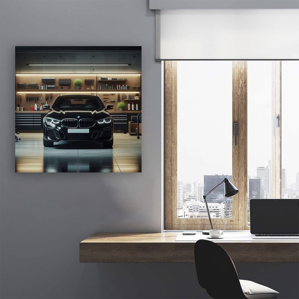 Sleek Black BMW in Garage - Elegance Meets Performance