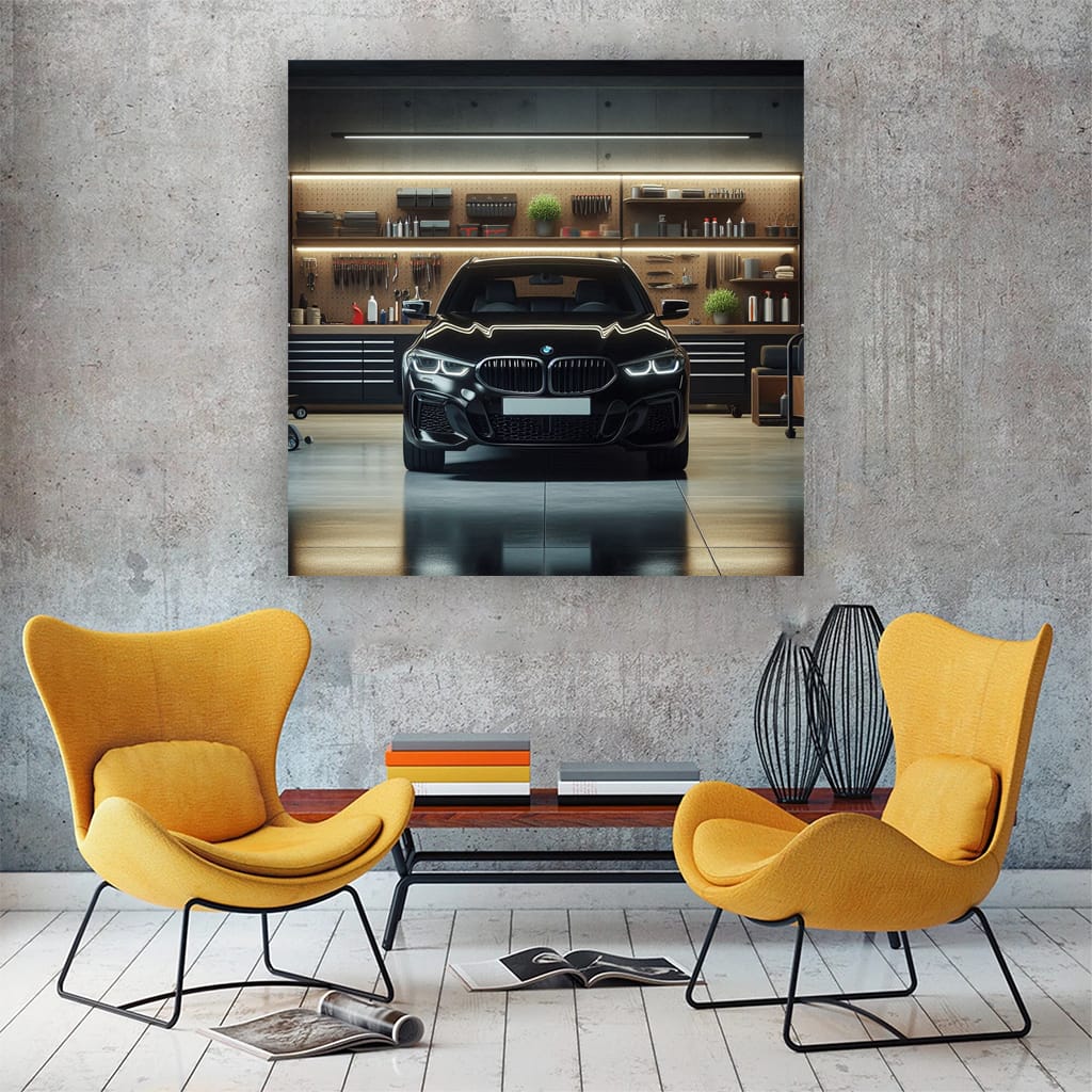 Sleek Black BMW in Garage - Elegance Meets Performance
