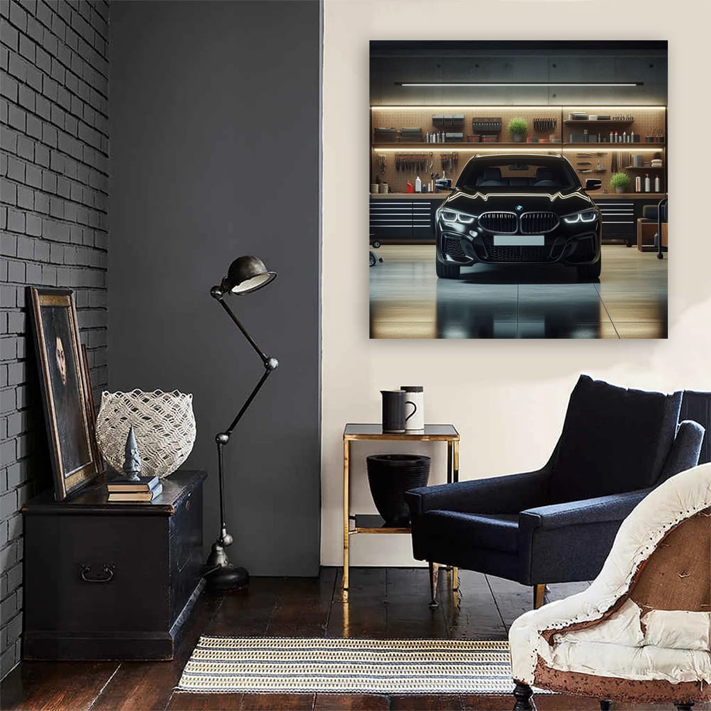 Sleek Black BMW in Garage - Elegance Meets Performance