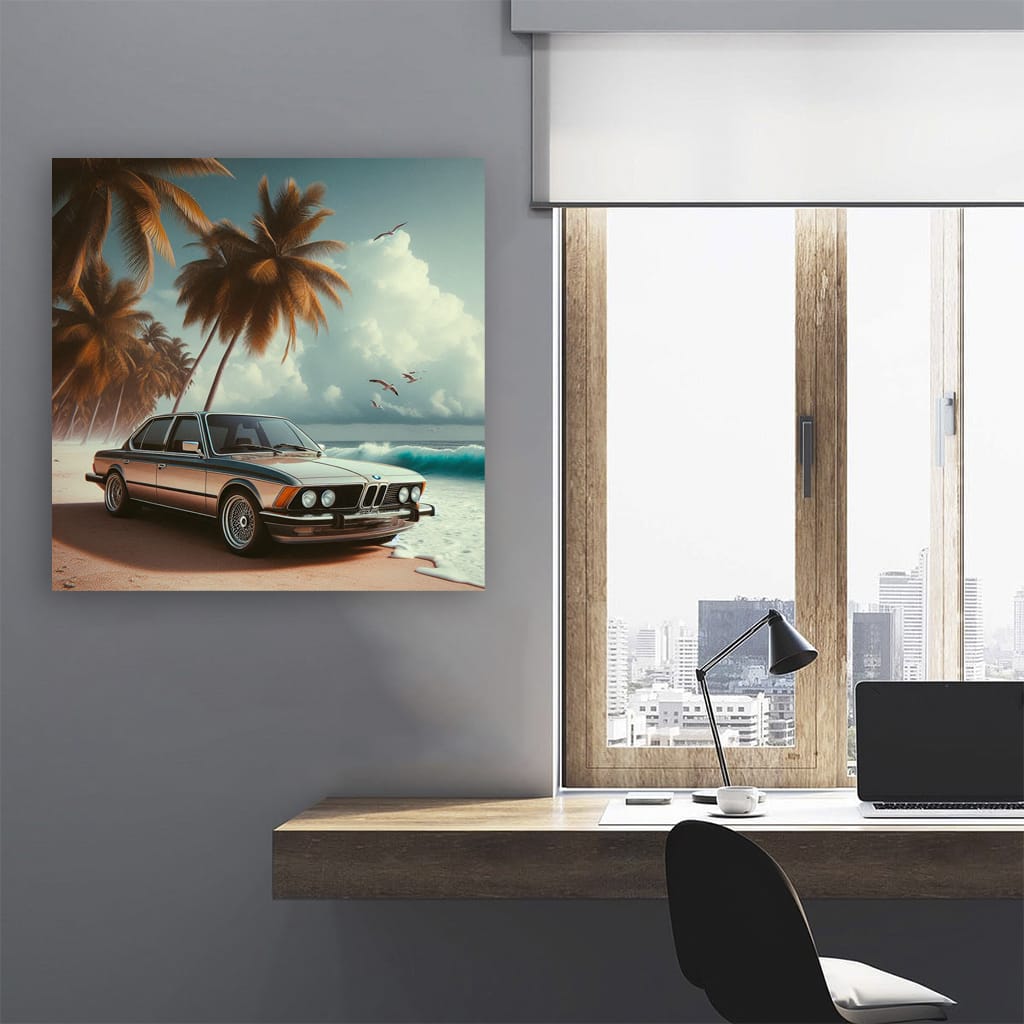Vintage BMW Coupe on Beach - Classic Elegance in Motion