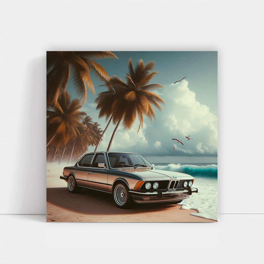 Vintage BMW Coupe on Beach - Classic Elegance in Motion