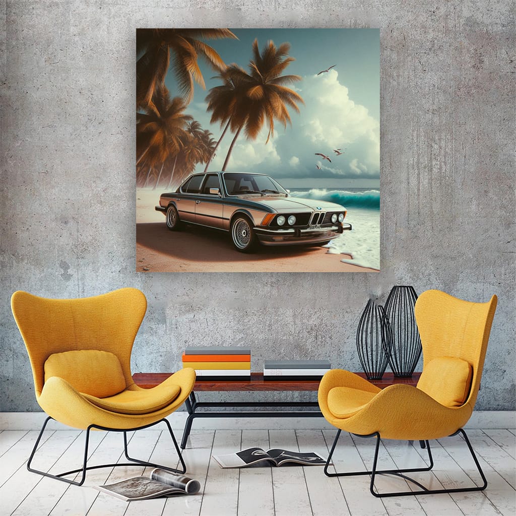 Vintage BMW Coupe on Beach - Classic Elegance in Motion