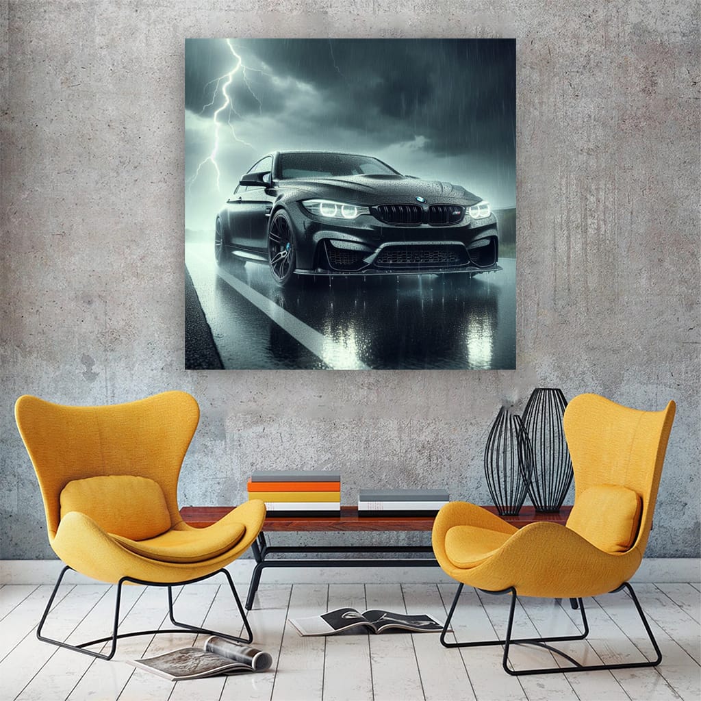 Black BMW M3 in Thunderstorm - Power Meets Elegance