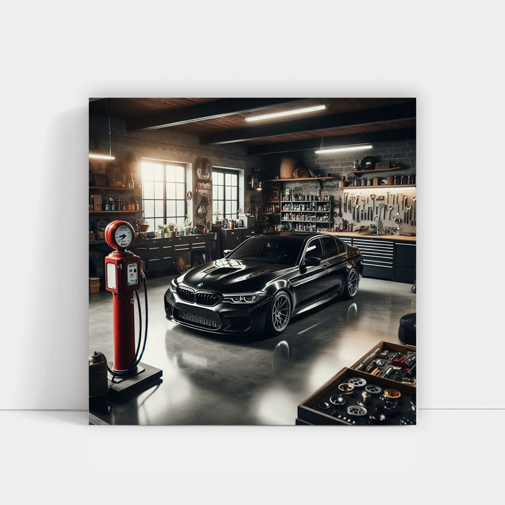 BMW M5 in Garage: Power and Elegance Unleashed