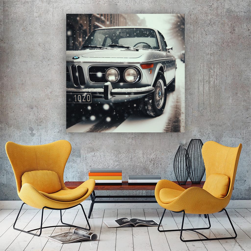 Vintage BMW in Snowfall - Classic Elegance in Motion