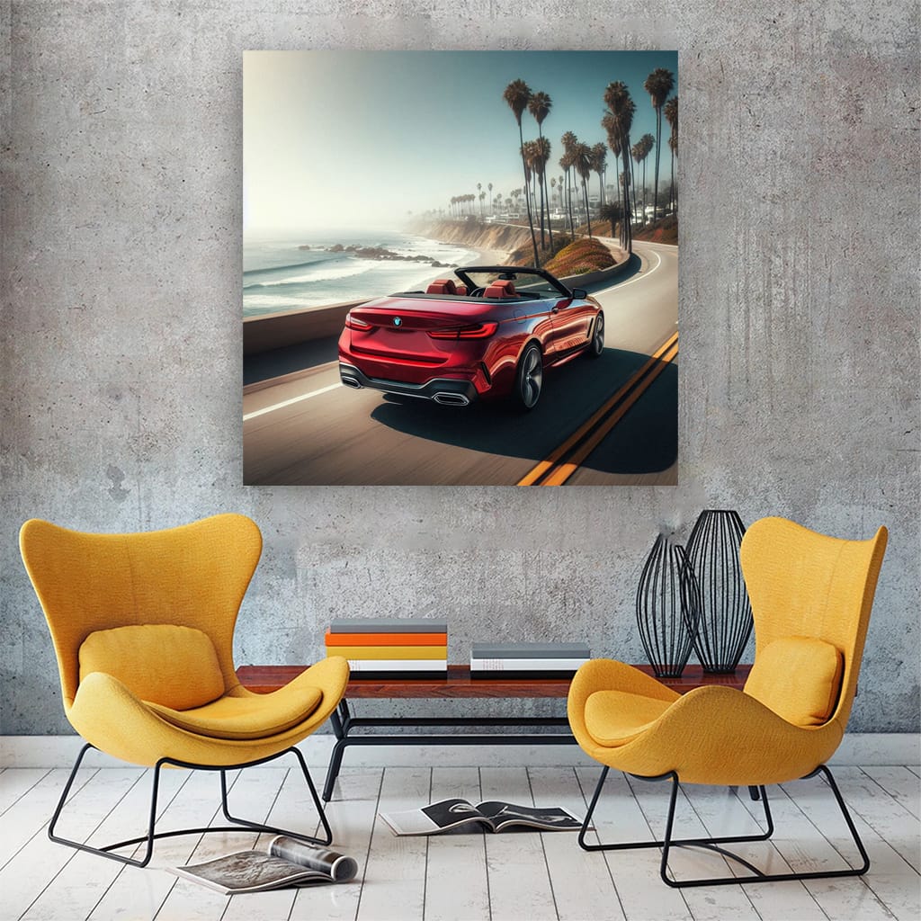 Bmw Red Cabrio Sunny Weather Wall Art