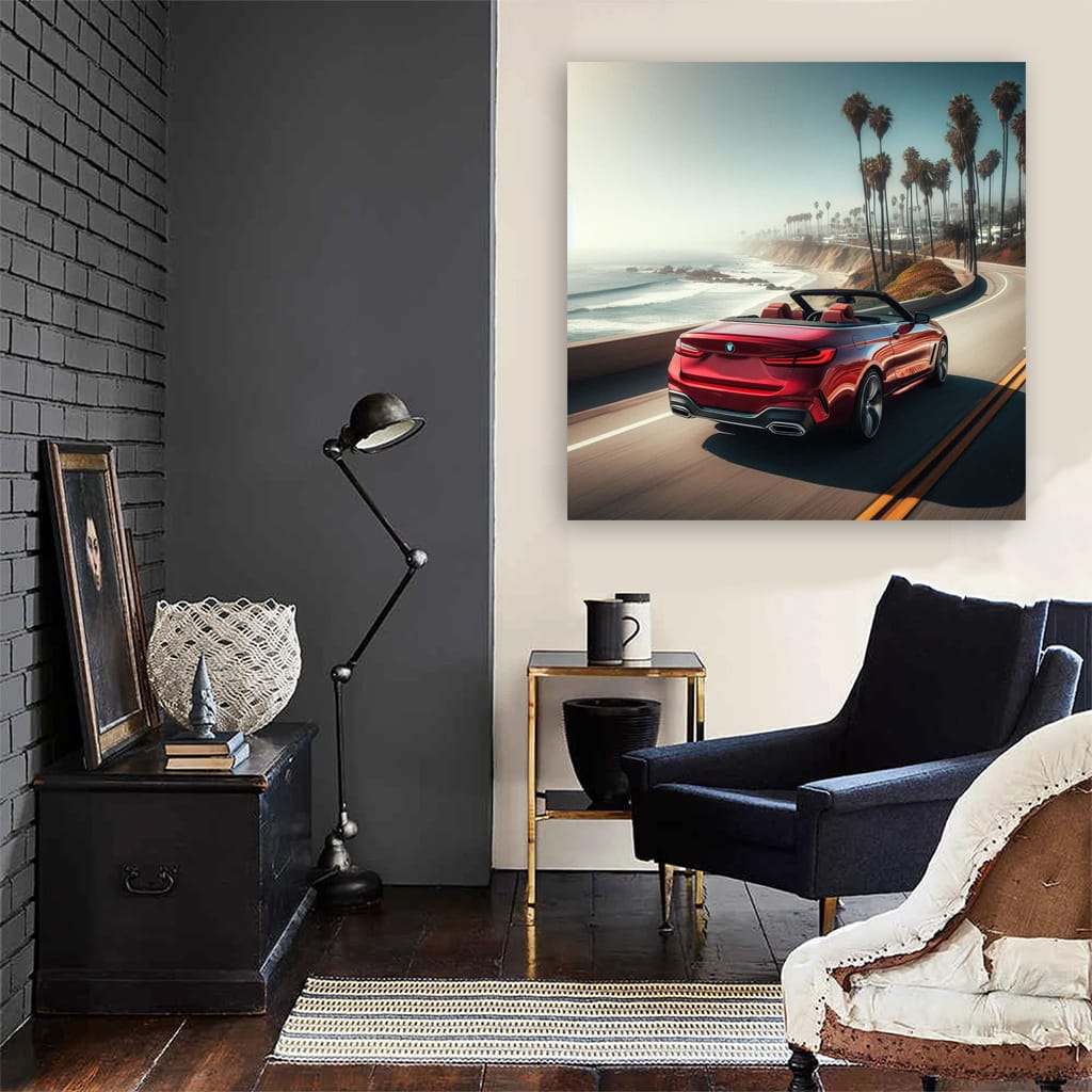 Bmw Red Cabrio Sunny Weather Wall Art