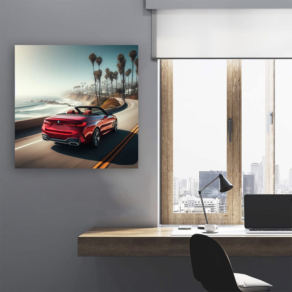 Bmw Red Cabrio Sunny Weather Wall Art