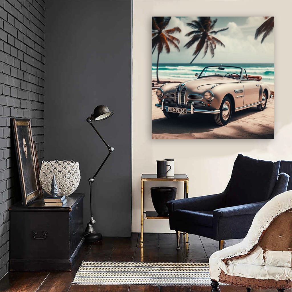 Vintage BMW Convertible by Beach - Timeless Elegance