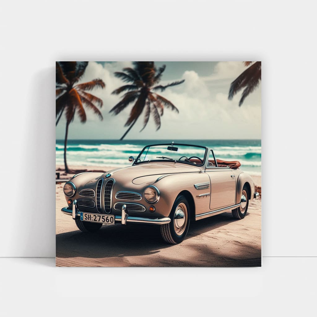 Vintage BMW Convertible by Beach - Timeless Elegance